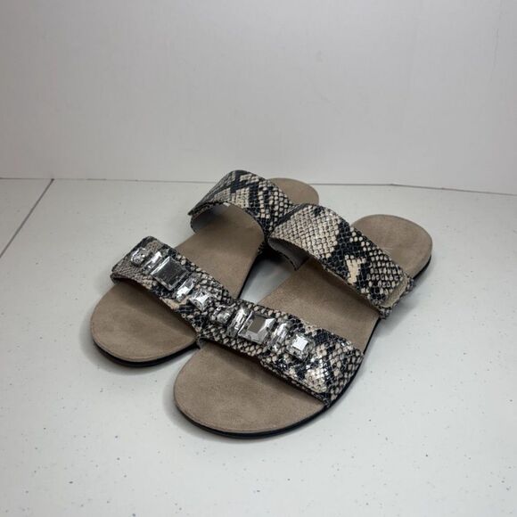 Vionic Shoes - Vionic Orthotic Snakeskin Leather Embellished Jewel Slide Sandals Womens Suede